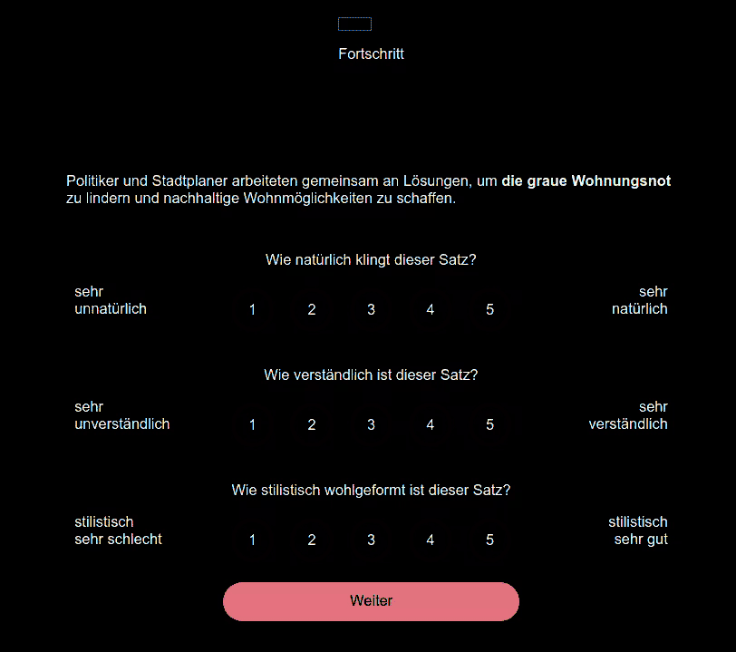 Acceptability judgment task with multiple questions